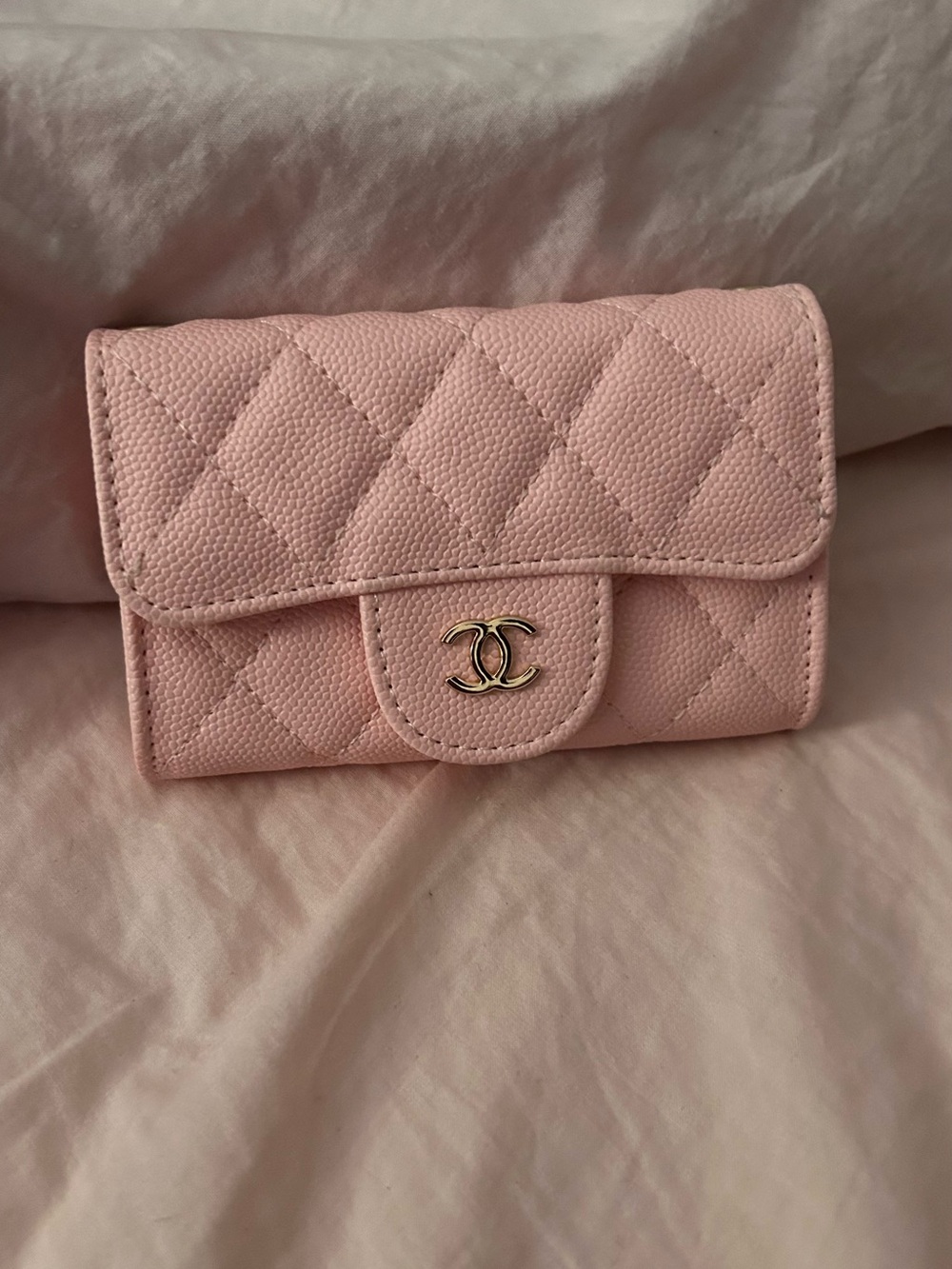Designer inspired Pink Quilted Wallet with Gold Accent